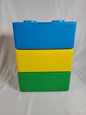 3 Vintage Chubs Baby Wipes Container Empty Stacking Block Blue Yellow Stackables