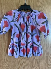 Tea Collection Girls 3-6M Purple Floral Knit Cotton Dress 3/4 Sleeve Ruffle. #24