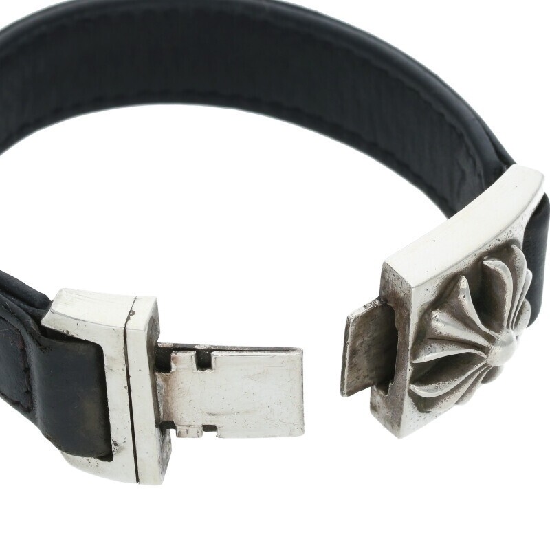 CHROME HEARTS Size 7 HARNESS CLASP Leather Bracelet GZ11