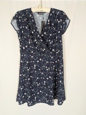 Allegra K Dress M Women's Blue Floral Crossover V Neck Petal Sleeve Wrap Mini