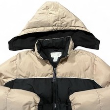 Vintage Puffer Jacket Men s M Cream Black Down Zip-Up Colorblock Ski Snowboard