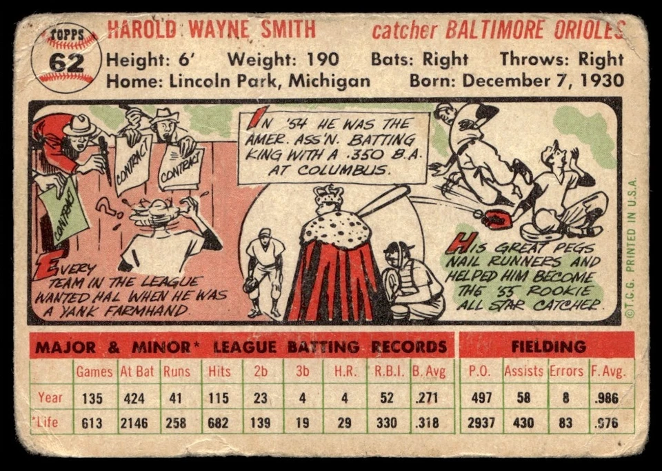 1956 Topps Hal Smith #62 - Image 2 of 2