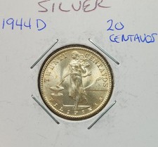 US Philippines 1944 D 20 centavos Denver BU Uncirculated .75 Silver Coin MxD4H