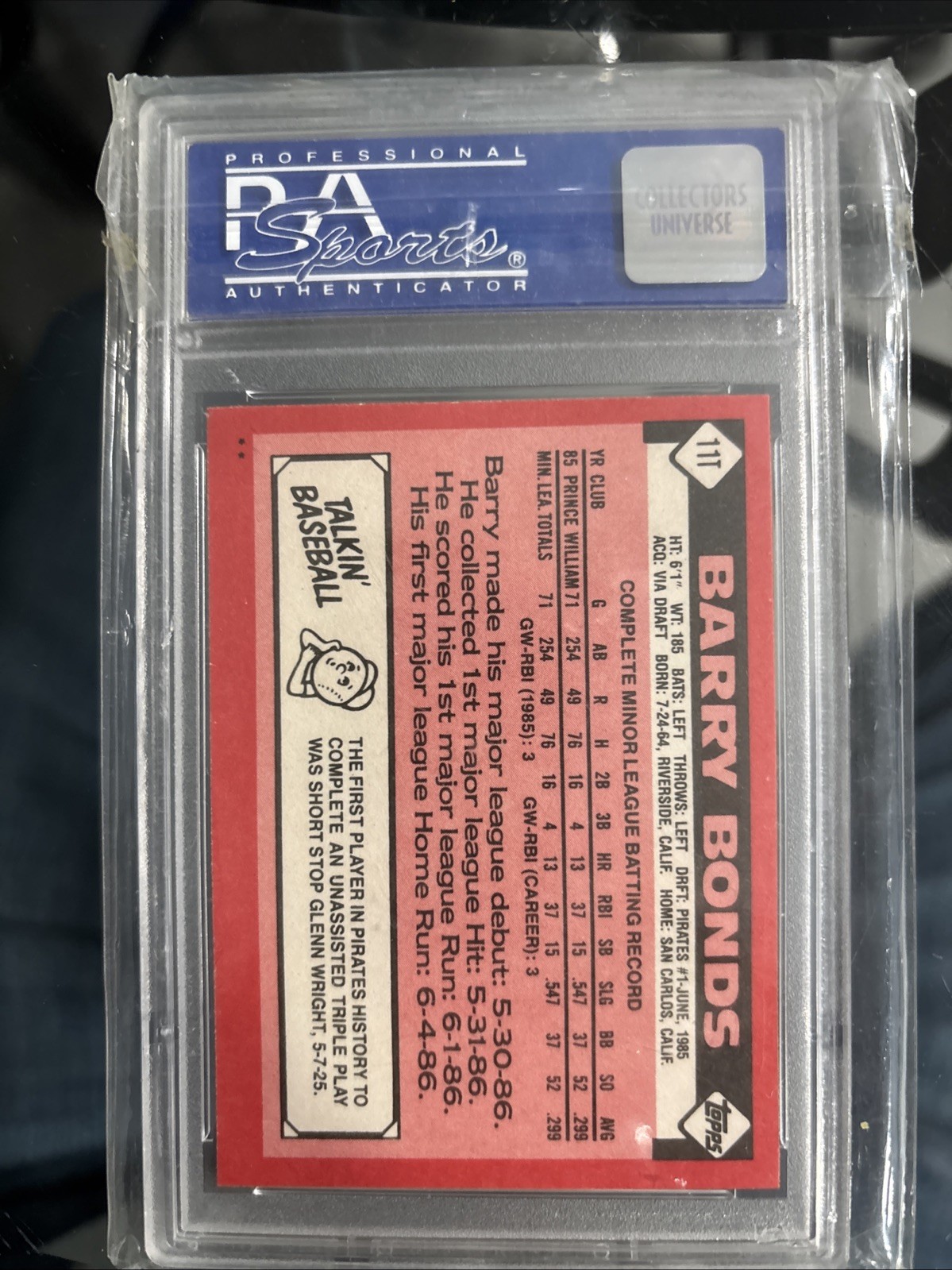 1986 Topps Traded - Barry Bonds #11T (RC) PSA 6 view 2