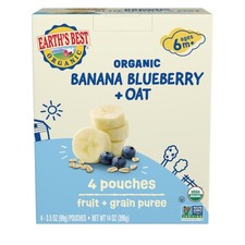 Earth's Best Organic Banana Blueberry Oat Pouch, 3.5 oz Ounce Pack of 4 