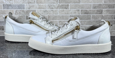 Giuseppe Zanotti White Leather Low Top Sneakers Gold Zipper EU 44 WMNS 11.5-12