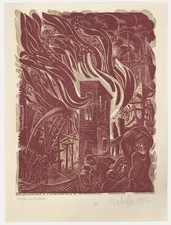 Victor Rebuffo (1903-1983) - Mid 20th Century Woodcut, Fuego En La Ribera