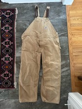 Carhartt Duck Bib Double Knee Men's Brown Overall Bib R01 USA MADE 38 x 36