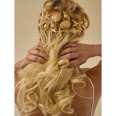 3x Gold Mermaid Beach Seashell Metal Hair Barrettes Clips 