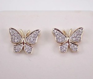 Authentic 1.80Ct Round Cut Real Moissanite Butterfly Stud Earrings 14K Yellow Gold Plated
