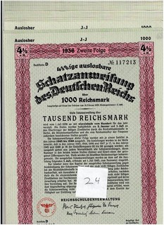 Dealers' Lot 24 Deutsches Reich Berlin 1936 Treasury bill 1000 Reichsmark