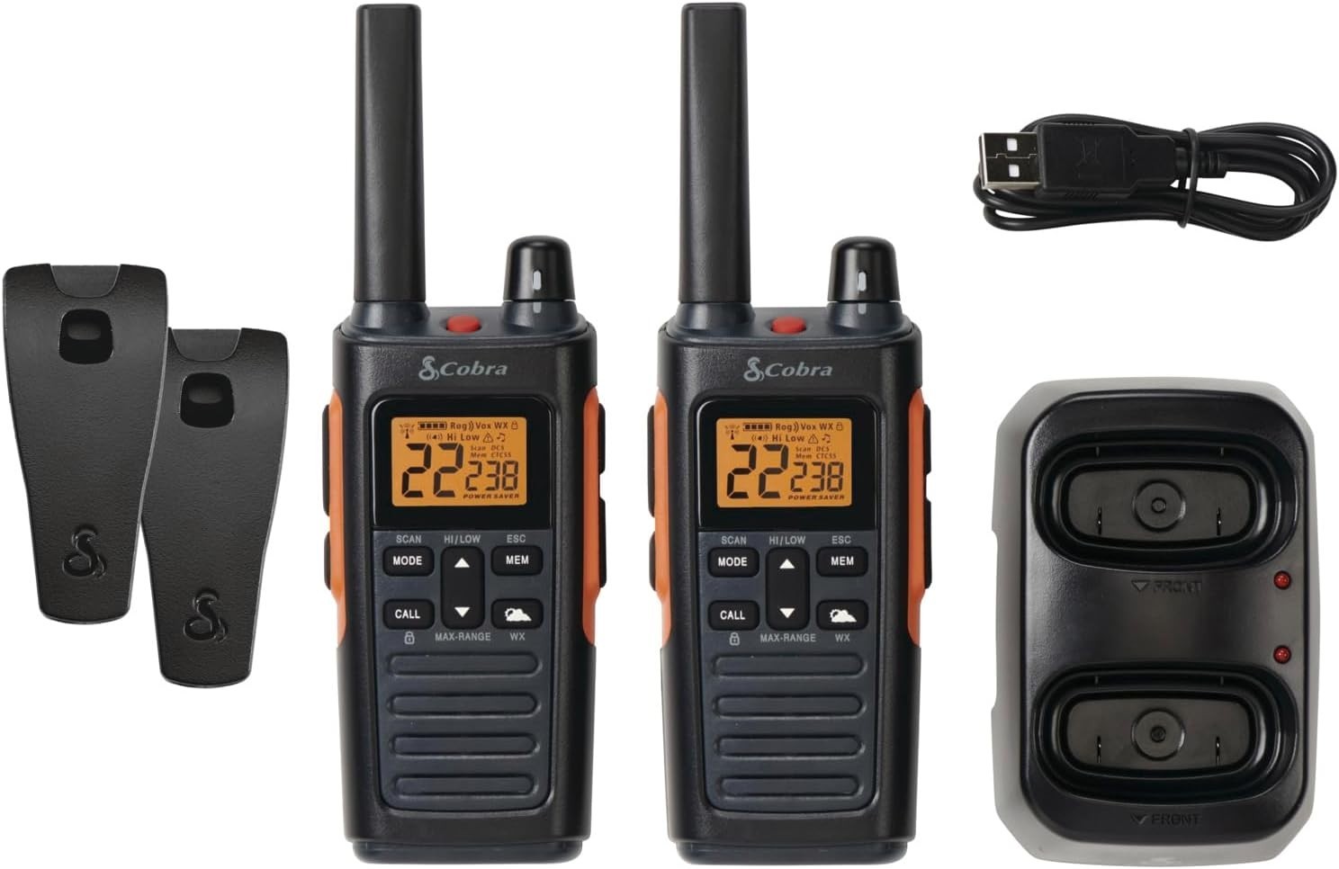 Cobra RX680 Two Way Radios Walkie Talkies Black Rugged & Splashproof (2-Pack)