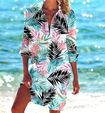 WOMEN PLUS SIZE FLORAL LONG SLEEVE SHIRT DRESS ( SIZE 2XL )