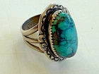 Sterling Silver Turquoise Vintage Old Pawn Ring, Hallmark/Signature, Size 7
