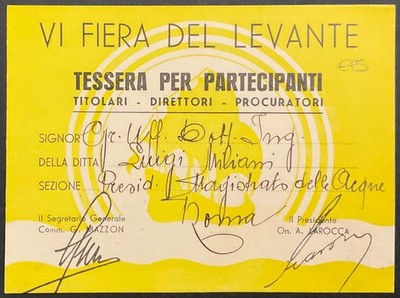 BARI VIa FIERA DEL LEVANTE A.XIII° 1935 CARD FOR PARTICIPANTS KINGDOM OF ITALY
