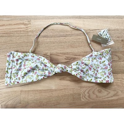 J.Crew Floral Twist Halter Bikini Top Swimsuit White Pink Green Size 3X
