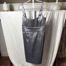 Calvin Klein silver metallic stretch satin square neck sheath dress size 8