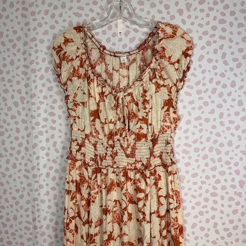 Old Navy Rust Floral Smocked Waist Maxi Dress Flutter Sleeve Medium Peasant - Picture 5 of 7