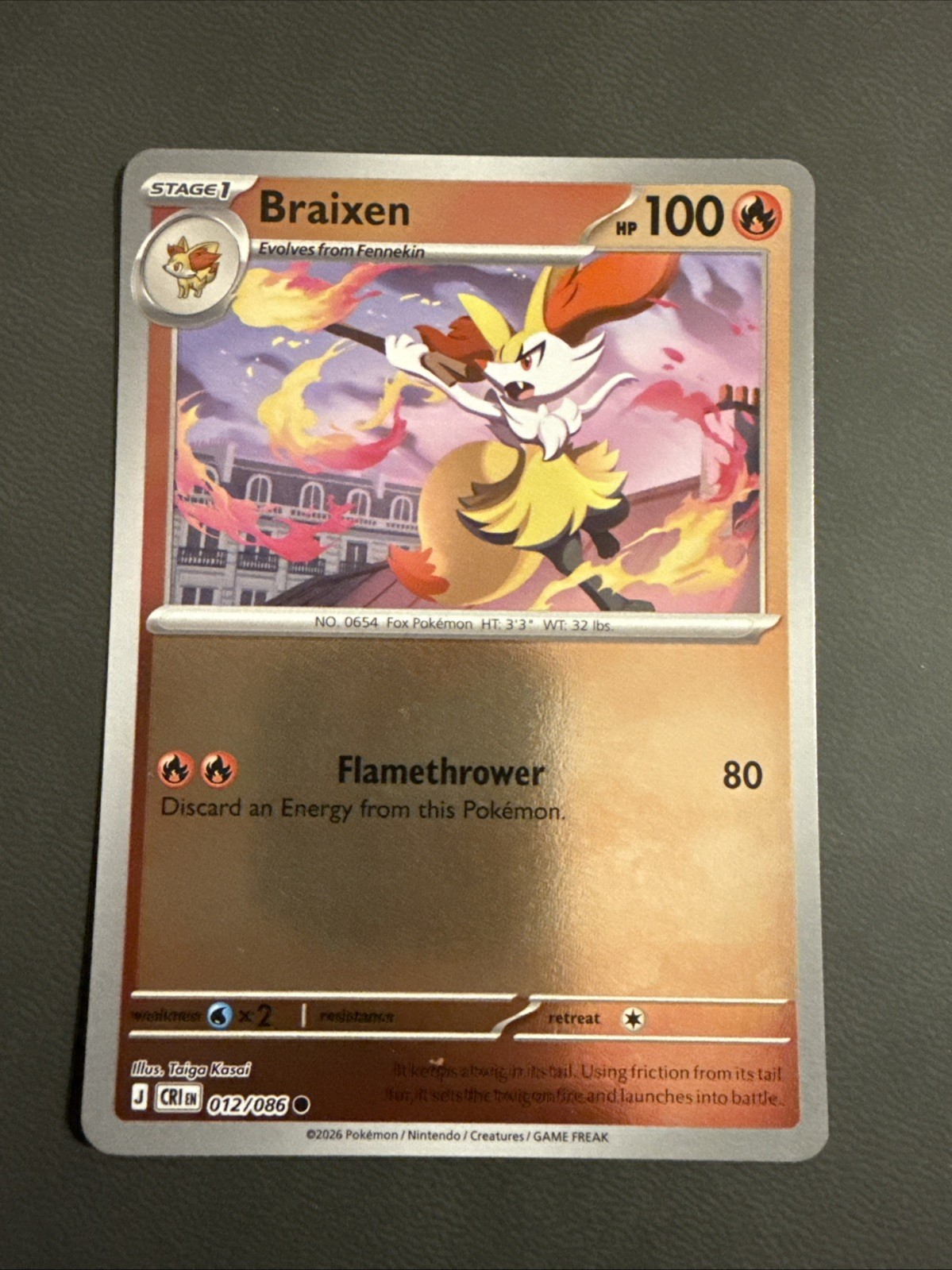 Pokémon TCG Braixen Chaos Rising 12/86 reverse halo
