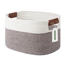 Cotton Rope Basket Storage with Handle 15x10x9 Inch Woven Bin White Brown Tool