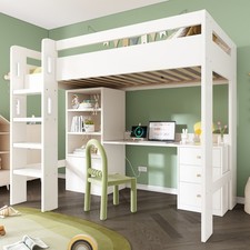 High Sleeper Storage Bed with Desk, Bookshelf and Filing Cabinet Loft 3ft Single