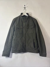 Levis Full Zip Lined Heavy Cargo Military Style Green Jacket Mens Size M - Flaw