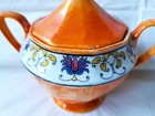 Beyer & Bock Porcelain Sugar Bowl with Lid, Orange, Black Trim (Germany c 1930s) — photo 7