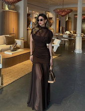 ZARA BNWT 2025. CHOCOLATE DRAPED CONTRAST TULLE MIDI DRESS. 4772/252/717 SIZE M