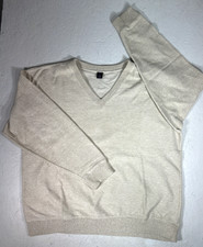 Vintage Lands' End V Neck Sweater Mens L White Made in USA Cotton Heritage Prep