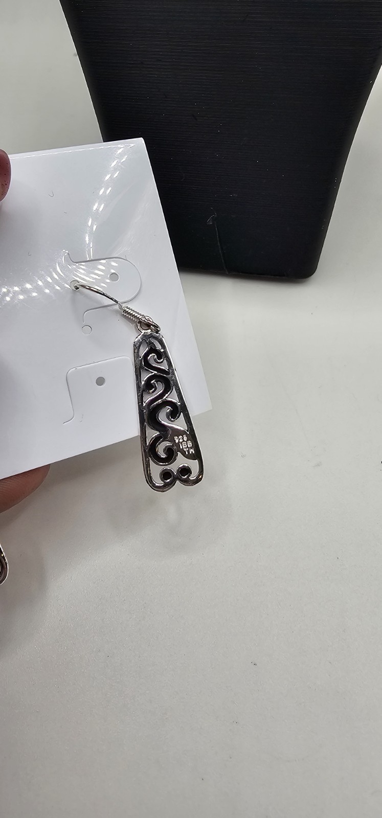 Sterling Silver Scroll Design Dangle Earrings - image 4