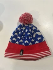 Rare Cirque Mountain Apparel Beanie American Flag Red White Blue Pom Pom Hat