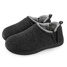 Men's Faux Wool Slippers Comfy Warm Winter House Shoes with 11-12 Dark Gray