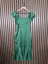 New Lovers  Friends Dress Small Green Satin Mermaid Ruffled Maxi Square Neck
