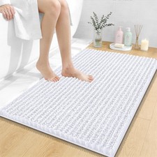White Shaggy Bath Rug 36x24 Thick Soft Absorbent Chenille Quick Dry Rubber
