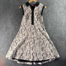 Betsey Johnson Black and Cream Collared Lace Zip Dress Size 8