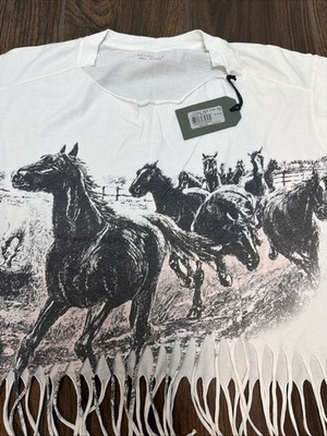 All Saints NWT Women fringle t-shirt top With Horses Size M Riders