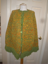Vintage Women's Handmade Crochet Wrap orange/green T109 