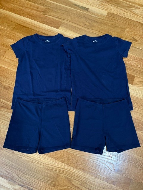 Two Sets Primary T-Shirt & Shorts Girls Dark Blue Size 8-9 Shirt, Size 10 Shorts