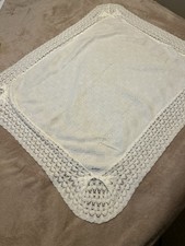 Vintage Knitown White Knit Lace Christening Baptism Baby Shawl Blanket 36"x31"