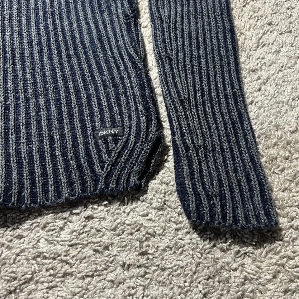 Dkny Y2K Sweater Women’s S Blue Chunky Ribbed Fisherman Knit Vtg Mock Neck 90s - Image 2 of 4