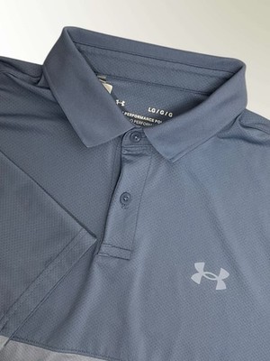 New Under Armour The Performance Polo Men s Large Gray Blue HeatGear Golf Shirt
