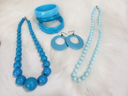 Vintage Costume Jewelry Lot Chunky 1990s 2000s Y2K BLUE TEAL TURQUOISE Rave Set