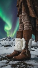 Women Boot Cover Topper Pair Warmer Winter Fabric Slip On White Muffs Buttons