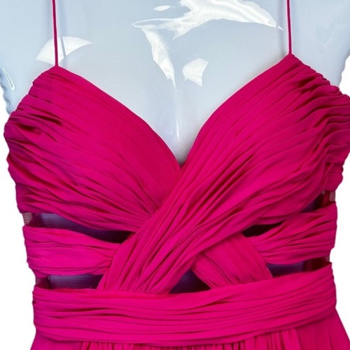Vintage Cache Y2K Hot Pink Hi-Lo Formal Prom Dress Ruched Cut Out Bodice Sz 4 - Picture 3 of 9