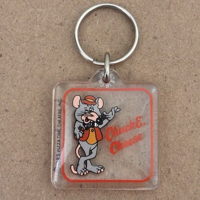 Vintage CHUCK E CHEESE 1983 Keychain Fob Key Ring Hangtag 
