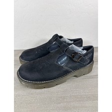 Dr. Martens England Black Nubuck / Suede Mary Jane T-Strap Cutout Shoes Vintage