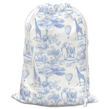 Light Blue Birthday Drawstring Gift Bags, Safari Toile Chinoiserie Animals Ba...