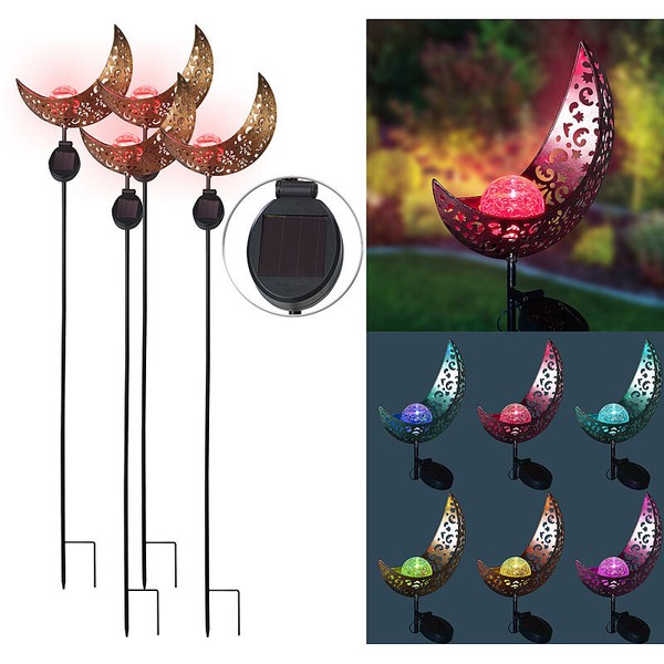 Lunartec Wegeleuchten: 4Er Set Solar-Mondleuchte Mit Rgb-Leds Und Erdspieß, IP44-image