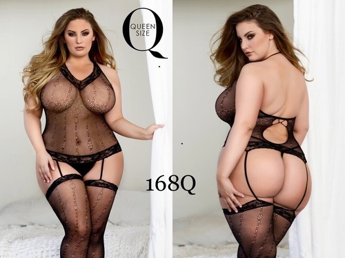 Bodysuit Body Stocking Queen Plus Size Lingerie Mesh Fishnet Garter Sexy Stretch - Picture 7 of 75