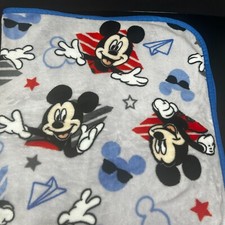 Disney Jr Mickey Mouse Gray Baby Blanket Stars Paper Airplanes 40 x 50 Lovey